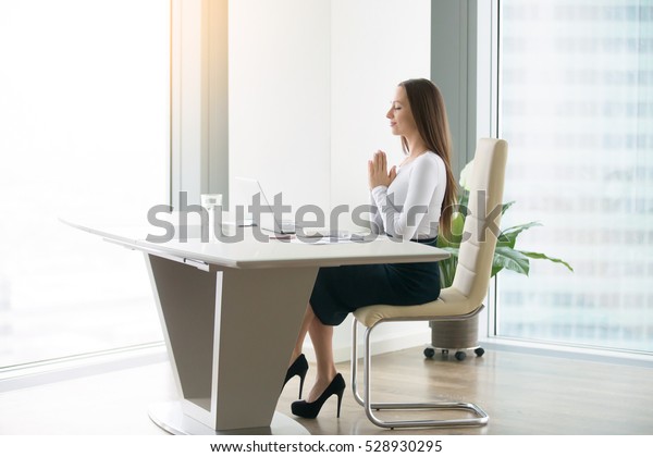 Young Woman Meditating Modern Office Desk Stock Photo Edit Now