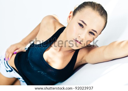 Young woman is a model on a white background