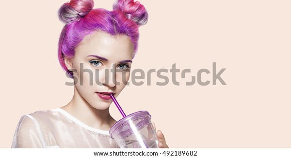 Young Woman Multicolored Hair White Dress Stock Photo Edit Now