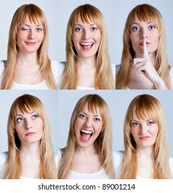 Young Woman With Multiple Face Expressions