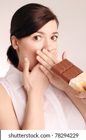 Young Woman On Diet Doest Eat Chocolate