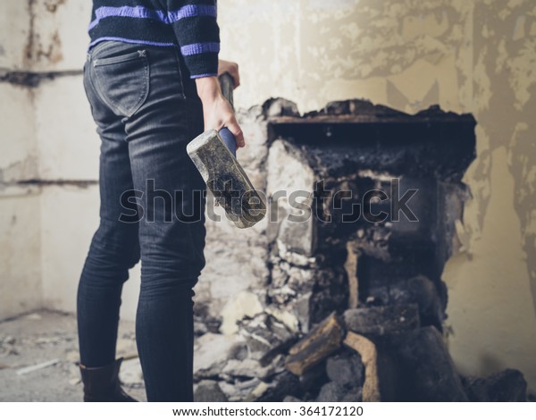 Young Woman Opening Old Fireplace Victorian Stock Photo Edit Now