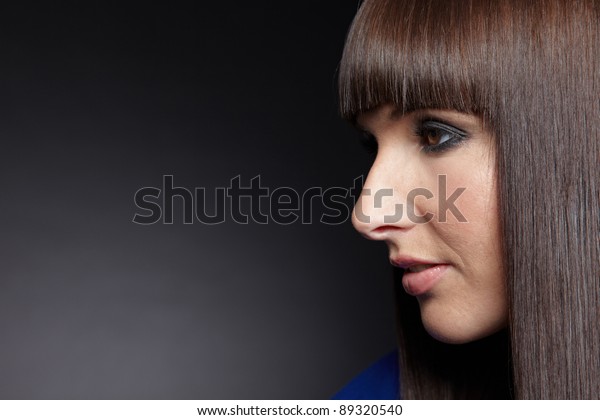 Young Woman Pageboy Haircut Looking Side Stock Photo Edit Now