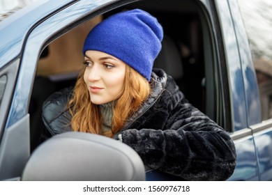 A Young Woman Is Passing A Driving Test. Concept Lifestyle, Autumn, Winter, Auto Driver.