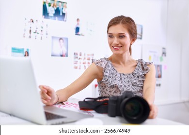 Young Woman Photographer Processing Pictures Sitting Stock Photo (Edit ...