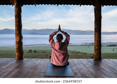 Premium Photo  A yoga studio with a view of the ocean.