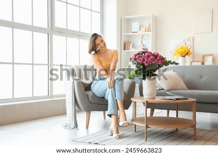 Similar – Image, Stock Photo Rose in vase on table