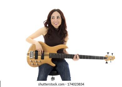 Young Woman Playing A Bass Guitar (Series With The Same Model Available)