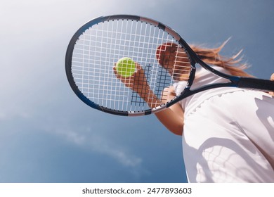 young woman playing tennis on the tennis court, olympic sport, outdoor activity concept