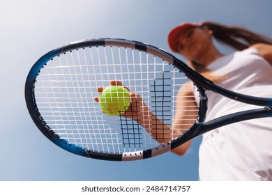 young woman playing tennis on the tennis court, olympic sport, outdoor activity concept - Powered by Shutterstock