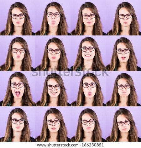 Young Woman Portrait, Collection of Expressions