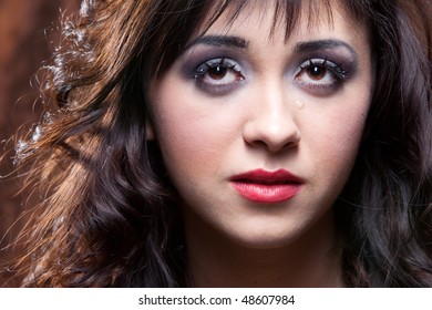 Young Woman Portrait With A Tear In Edith Piaf Style