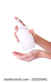 Young Woman Pouring Body Lotion On Hand.