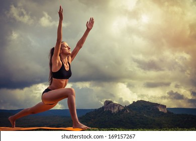 Young Woman Practiced Surya Namaskar Yoga Poses Sequence