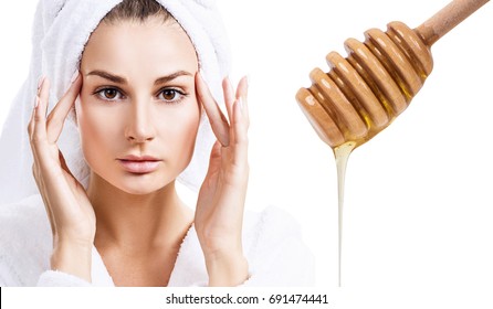 Young Woman Prepare For Honey Facial Mask.