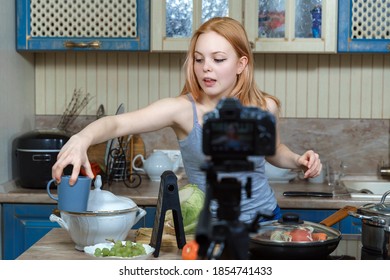 Young Woman Preparing Food During Cooking Show