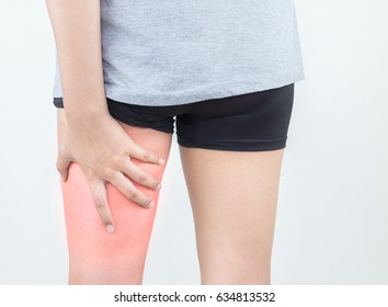 Young Woman With Pulled Hamstring. Hamstring Pain After Sport Playing.