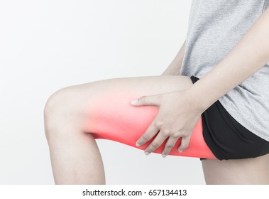 Young Woman With Pulled Hamstring. Hamstring Pain After Sport Playing.