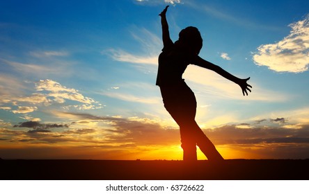 Young Woman Raised Hands Standing On Stock Photo 63726622 | Shutterstock