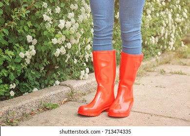 Young Woman Red Rubber Boots Outdoors Stock Photo 713474335 | Shutterstock