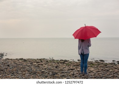 Young Woman Red Umbrella On Deserted Stock Photo 1252797472 | Shutterstock