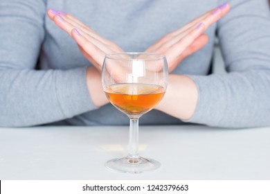 Young Woman Refuses Alcohol. Stop Alcoholism