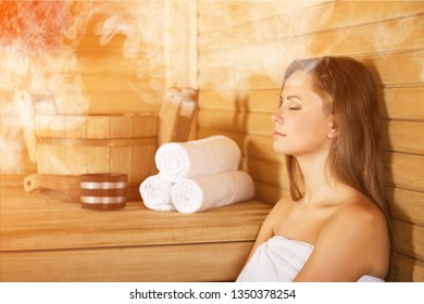 Young Woman Relaxing In Bathhouse