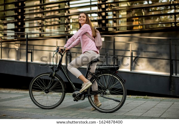 Young Woman Riding E Bike Urban Stock Photo (Edit Now) 1624878400