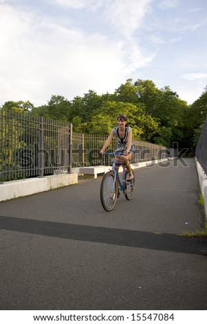 Similar – Image, Stock Photo Two men having fun riding bike and skateboard
