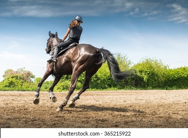 Young woman riding a horse 