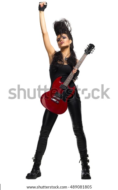 Young woman rock musician\
isolated