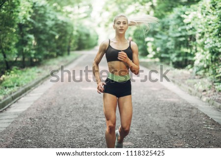 Similar – Image, Stock Photo Happy woman jogging with her smartphone