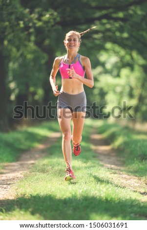 Similar – Image, Stock Photo Happy woman jogging with her smartphone