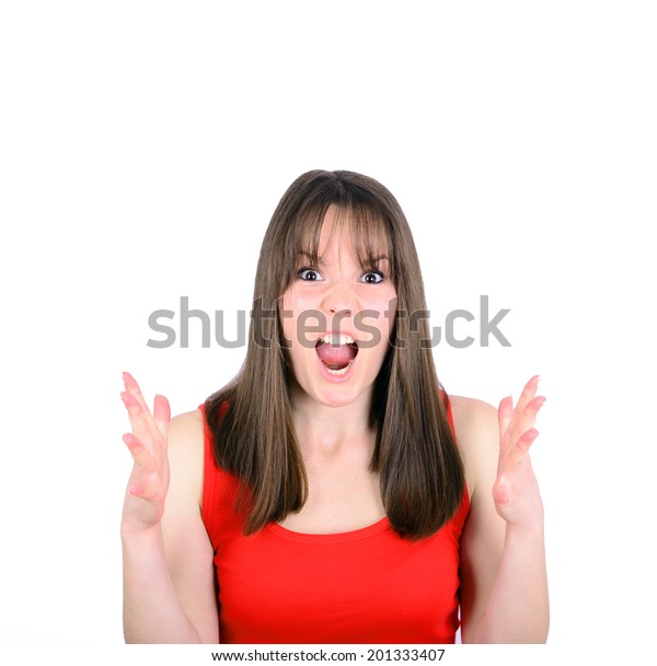 Young Woman Screaming Funny Face Isolated Stock Photo 201333407 ...