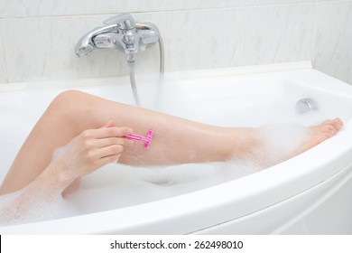 Young Woman Shaving Legs Bubble Bath Stock Photo 262498010 | Shutterstock