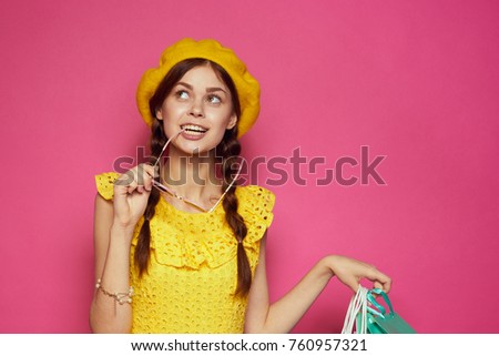   young woman, shopping background, fashion                             