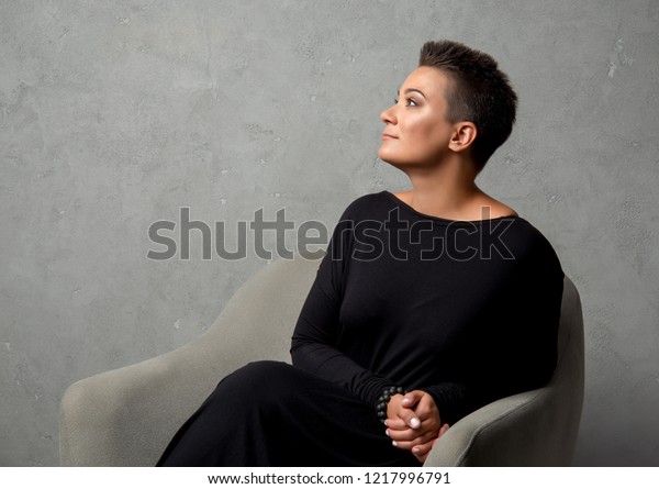 Young Woman Short Dark Hair Black Stock Photo Edit Now