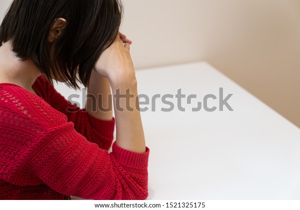 Young Woman Short Hair Hiding Face Stock Photo Edit Now 1521325175