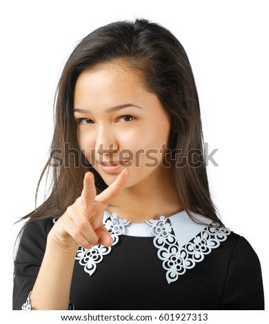 Young woman showing several expressions, isolated on white background