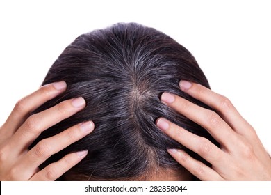 Young Woman Shows Her Gray Hair Roots