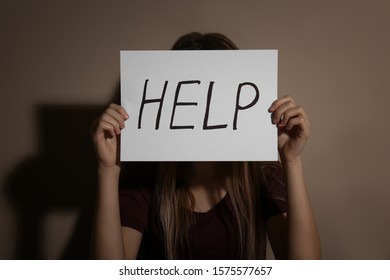 Young Woman Sign Help Near Beige Stock Photo 1575577657 | Shutterstock