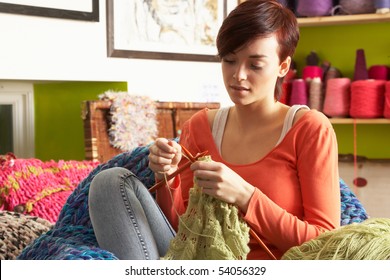 Young Woman Knitting Images, Stock 