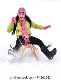 Young Woman Sledding