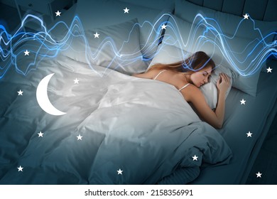 Young woman sleeping in comfortable bed at home, above view. Healthy circadian rhythm and sleep habits - Shutterstock ID 2158356991