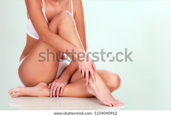Young woman with slim body and smooth clean skin.\
Laser hair removal\
concept