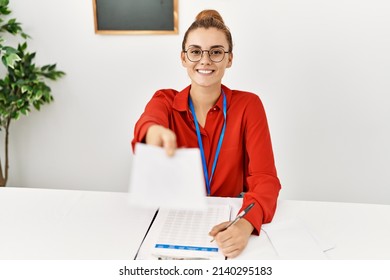 Young Woman Smiling Confident Holding Vote Working At Electoral College