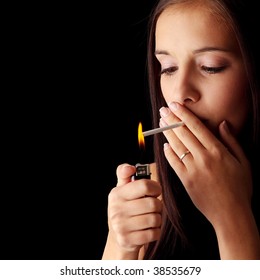 Young Woman Smoking Over Black Background Stock Photo 38535679 ...