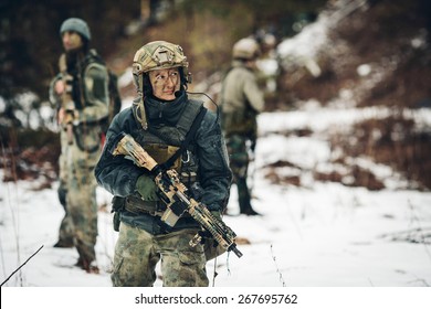 Young Woman Soldier Member Of Ranger Squad