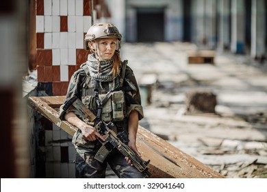 Young Woman Soldier Member Of Ranger Squad