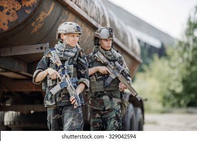 Young Woman Soldier Member Of Ranger Squad